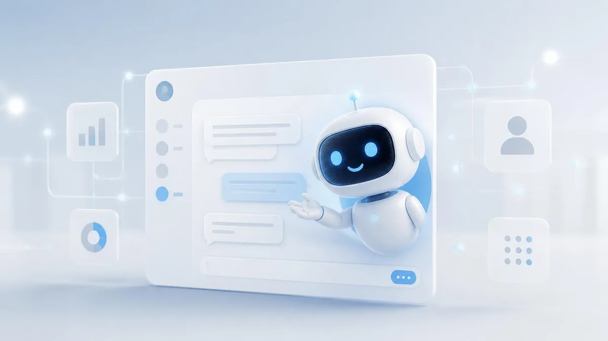 Ein freundlicher Chatbot beantwortet Fragen in einem Chatfenster auf einer Website